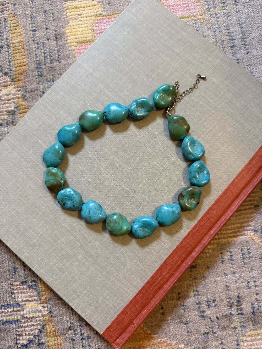 Vintage Chunky Faux Turquoise Statement Necklace Blue Green Bead Adjustable